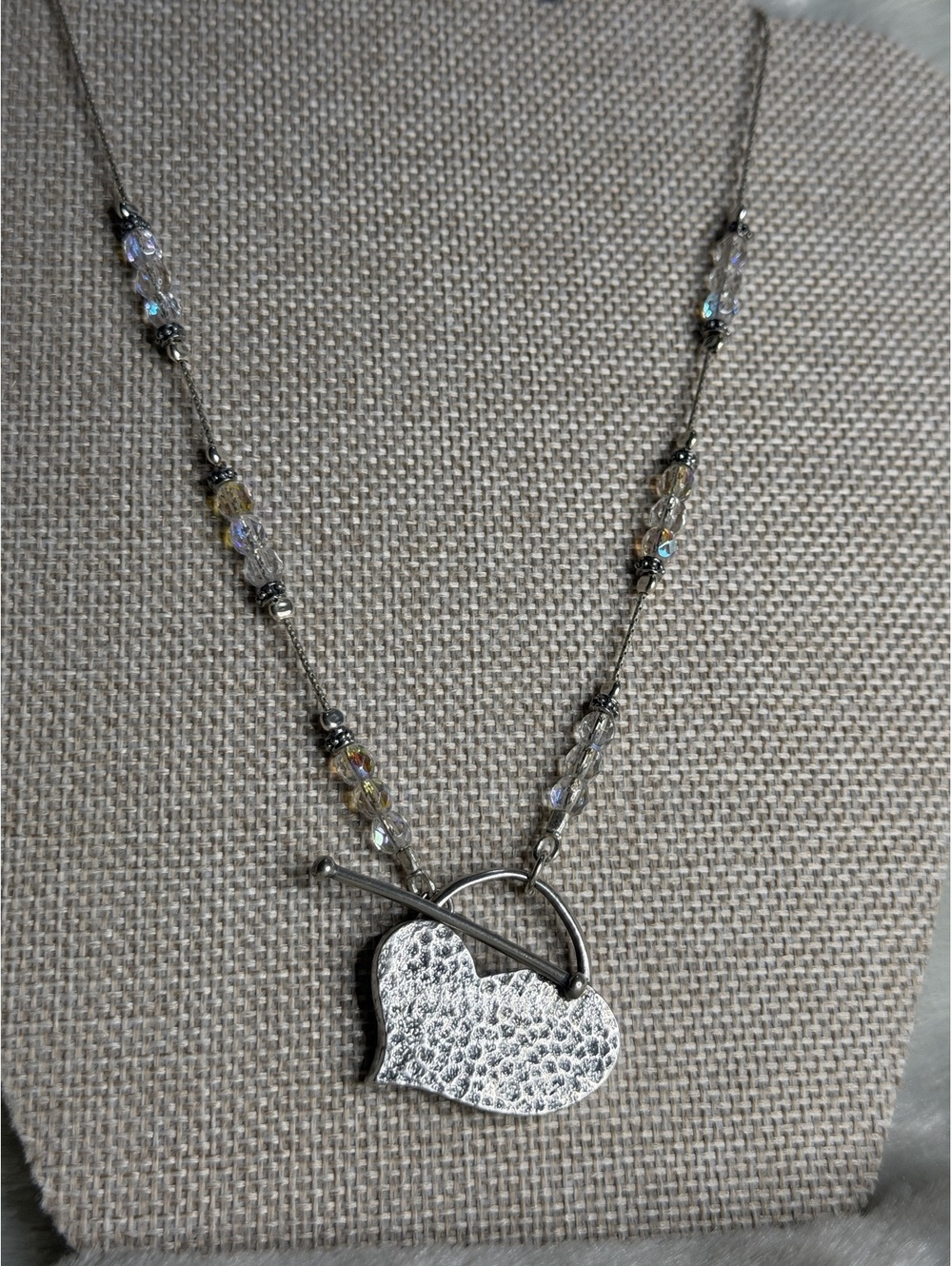 Vintage Retired Silpada Sterling Silver Crystal Heart Toggle Necklace N0776 925